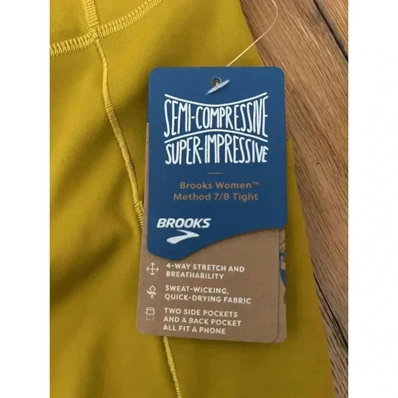 Brooks Womens Leggings Two Side Pockets Method 7/8 Tight Golden Hour Size XXL - Picture 2 of 6